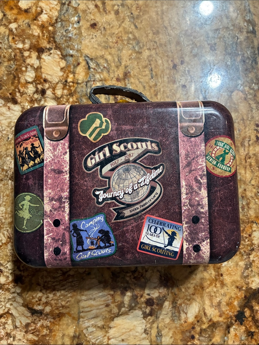 Girl Scouts Journey of a Lifetime Tin Case - Brown with Multicolor Patches